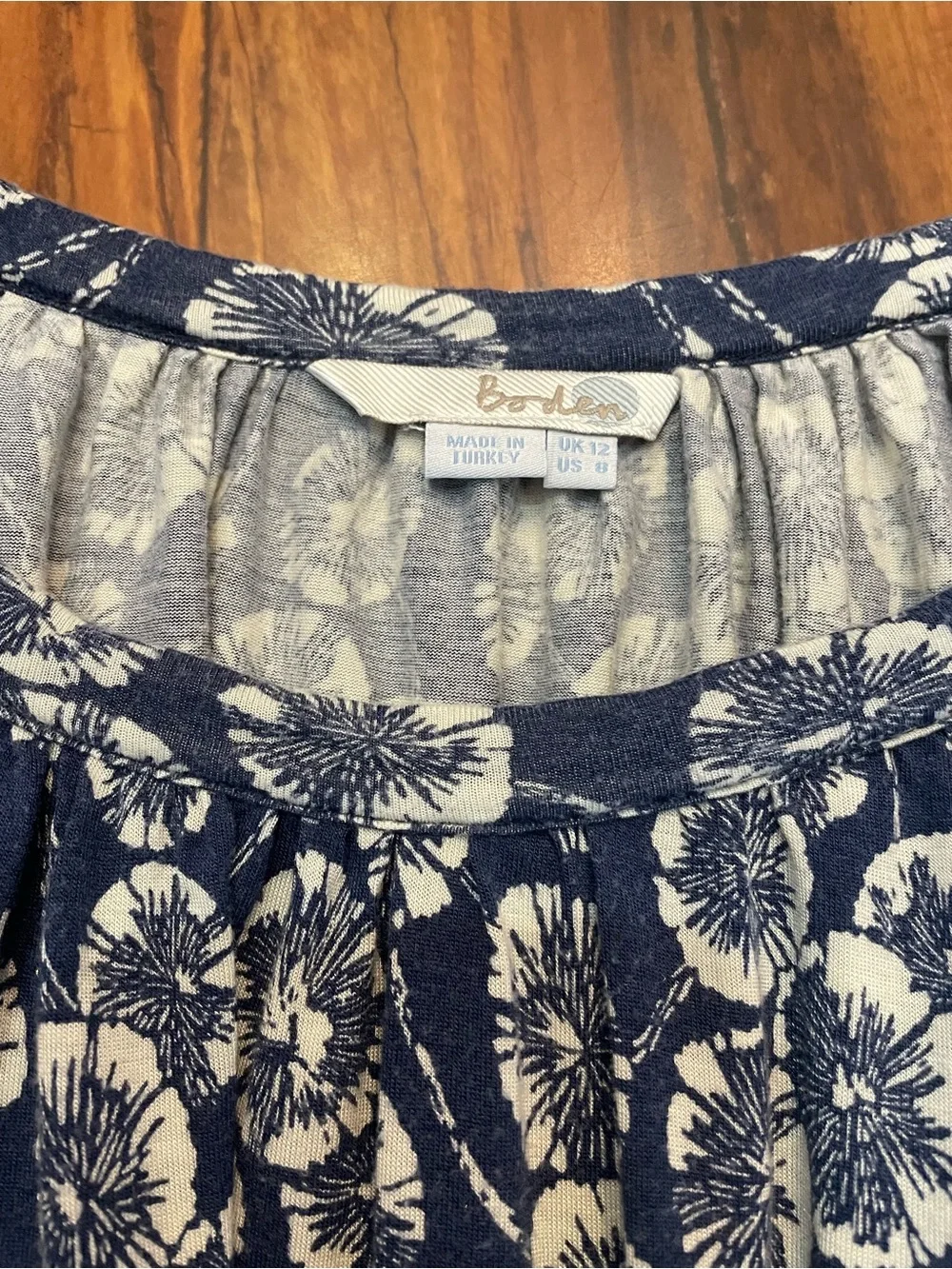 Boden Indigo Blue Floral Puff-Sleeve Knit Jersey Women's Top